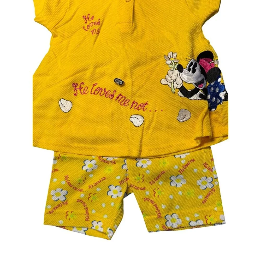 VTG Mickey & Co Girls 3T Polo Shirt Yellow Floral Shorts Set Matching Casualwear